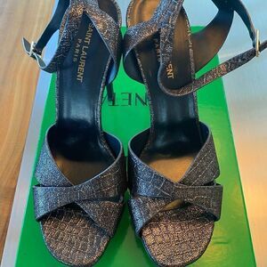 Saint Laurent platform dress heel in gray sparkle- size 42- NWOT